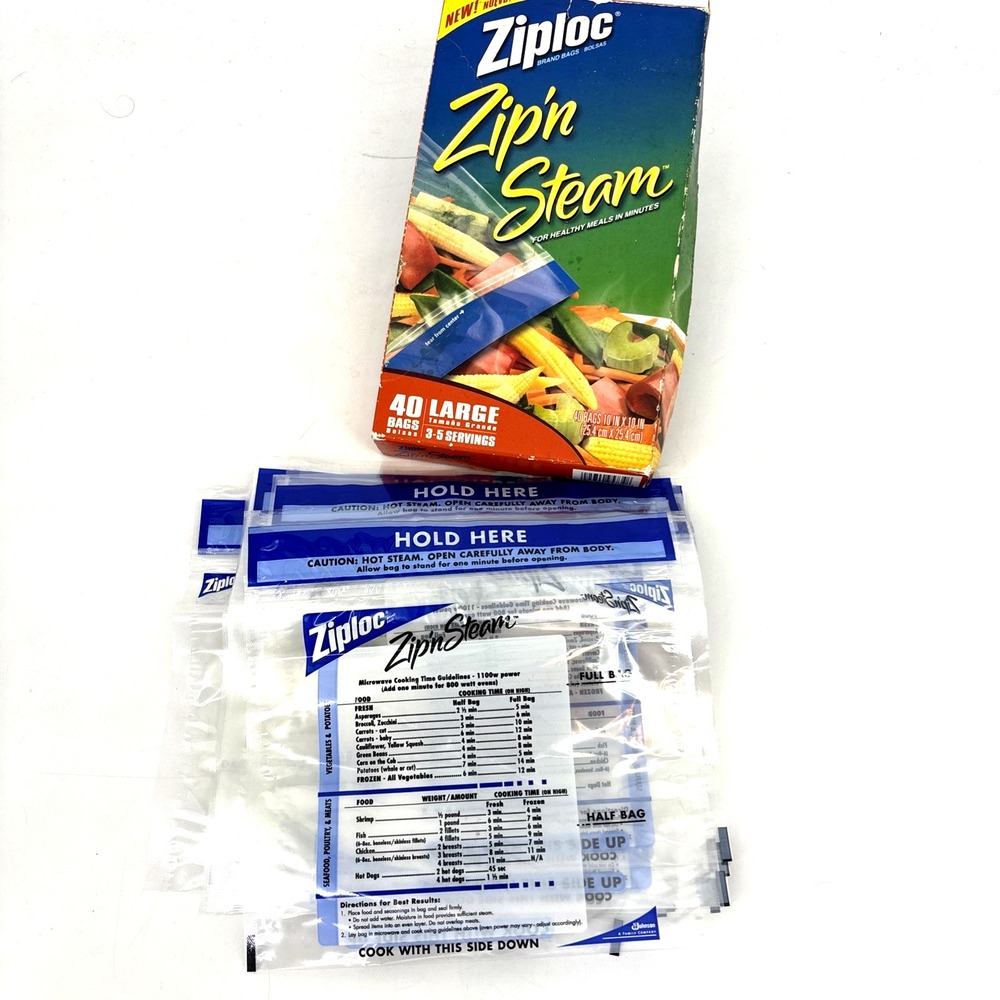 Ziploc Zip'n Steam Cooking Bags Size‎ Large QTY 24 Open Box Discontinued 10x10